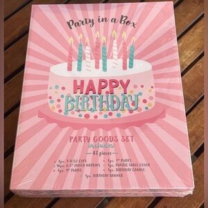 Happy Birthday Party in a Box 43 Pc Party Supply Set Plates Cups Banner New